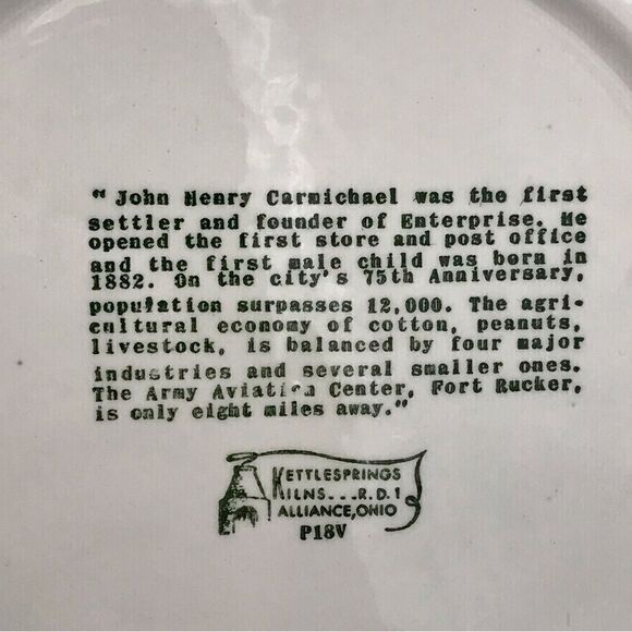 Kettlesprings Kilns Enterprise Alabama 75th Diamond Jubilee Commemorative Plate - Picture 6 of 14